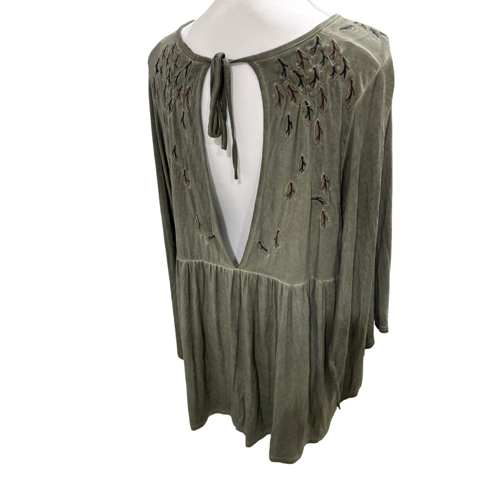 POL Olive Green Embroidered Open Back‎ Babydoll Tunic Top Small Boho Bell Sleeve - Picture 10 of 10
